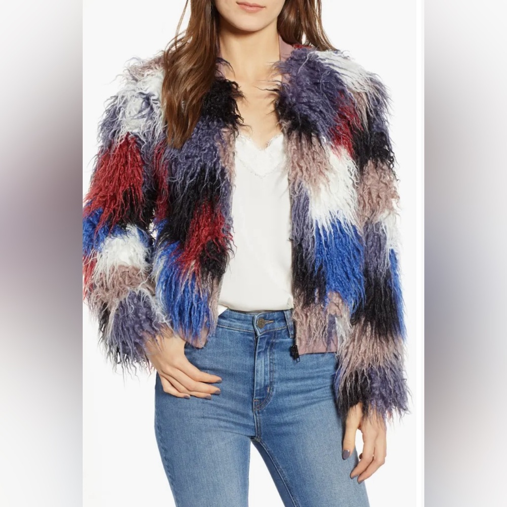 ASTR Shaggy Faux Fur Jacket in Blue Multi